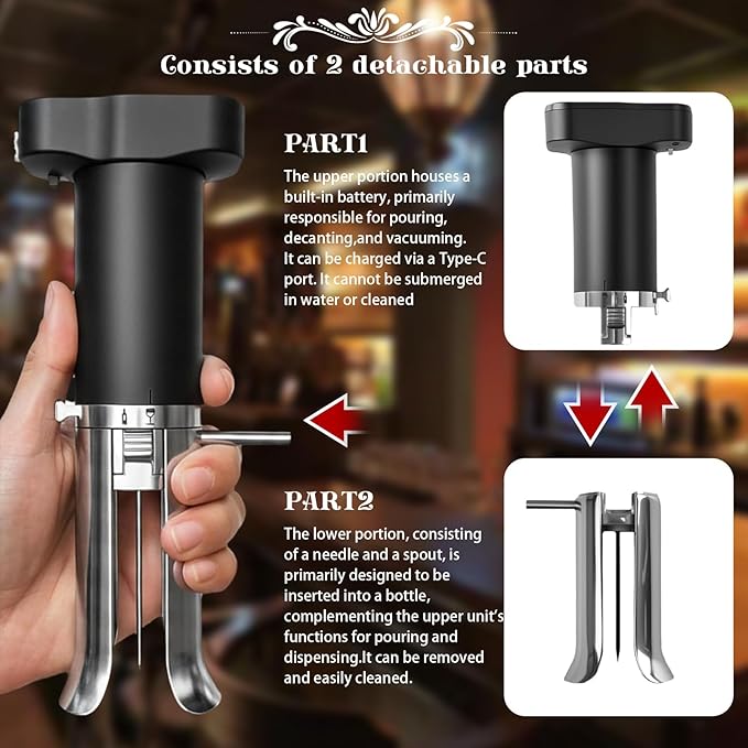 3-in-1 Electric Wine Opener with Aerator Pourer & Vacuum Sealer – Automatic Corkscrew, Drip-Free Pouring, Wine Preservation for Over 10 Days – Ideal Gift for Home, Restaurants, Parties