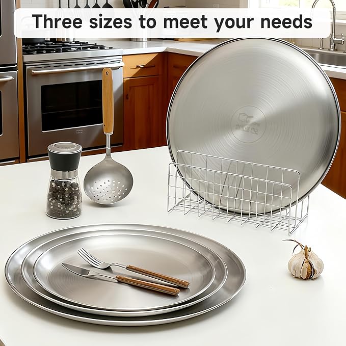 13.5 Inch Pizza Pan for Oven Stainless Steel Baking Sheet Round Plates for Cake Pie and Salad Pizza Steel Tray Oven Dishwasher Safe & Easy Clean(1 Pack)