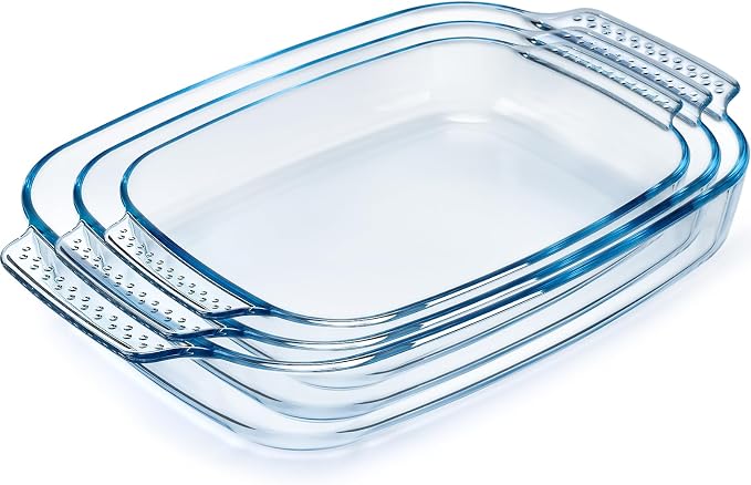 Large Glass Baking Dish Set, Easy Grab Oven Safe Glass Pan for Cooking 2 QT+2.7 QT+3.3 QT