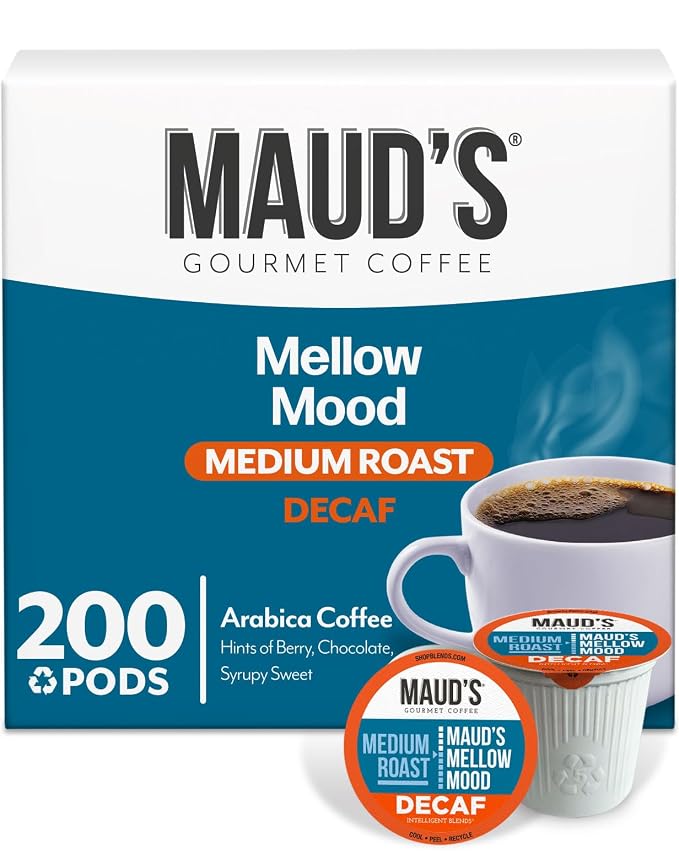 Maud's Decaf Medium Roast Coffee Pods, 200 ct, Decaffeinated Single Serve Pods – 100% Arabica Coffee, Compatible with Keurig K Cups Maker