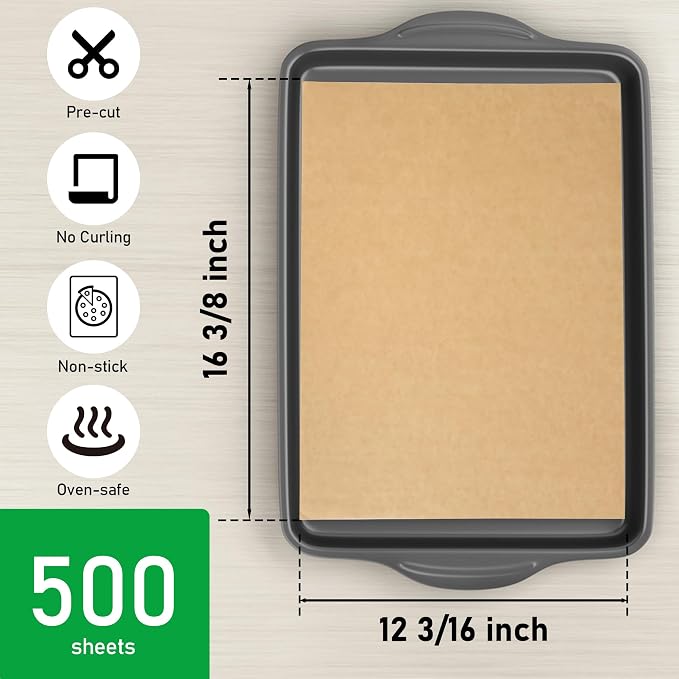 EcoDispose Non-Stick Precut Parchment Paper Baking Sheets Half Pan liner for Bake (12-3/16" x 16-3/8",Unbleached,500,PCS)