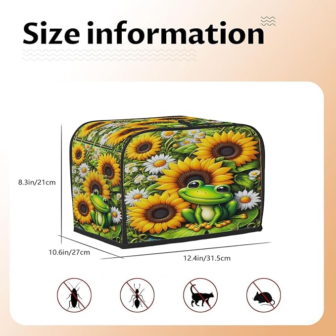 Sunflower Frog Color 4 Slice Toaster Cover Dust And Fingerprint Bread Maker Cover Bakeware Protector Washable Appliance Covers Kitchen Accessories For Home Kitchen Women Gift