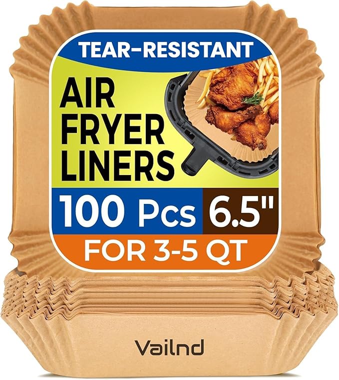 Air Fryer Paper Liners Disposable: 100PCS 6.5IN Square Non-Stick Air Fryer Parchment Paper, Food Grade Baking Sheets for Baking Roasting Microwave