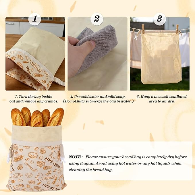 2-Pack Beeswax Bread Bags for Sourdough & Homemade Bread，Reusable Cotton Storage Bags，Extra Large Airtight Food Keeper to Keep Fresh
