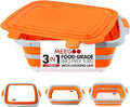 BBQ Prep Tub 3-IN-1 Large 16L Collapsible Cutting Board with Locking Lid for Meal Prep Marinating Food, Camping Sink with Colander, Dish Basin, Storage Blanket for Camping Picnic BBQ, Orange