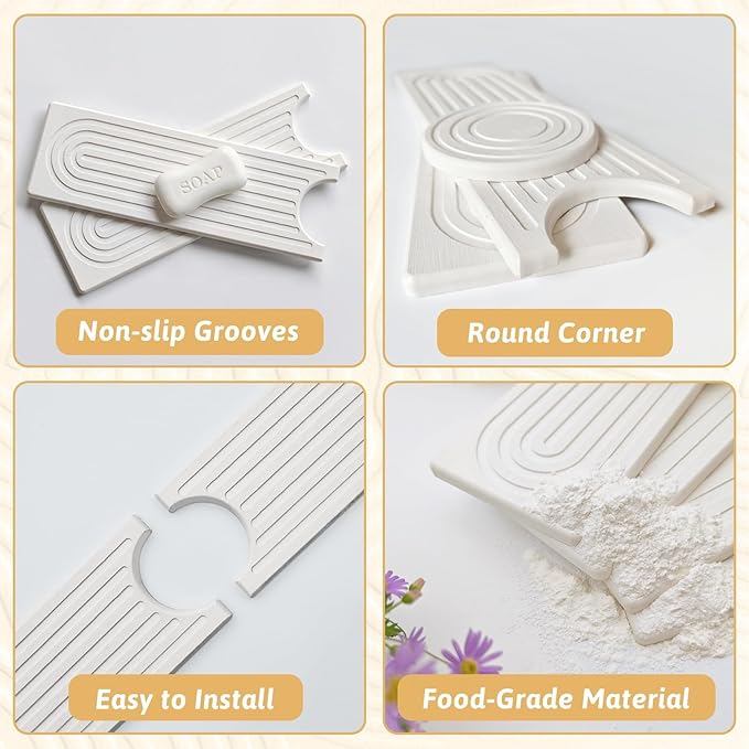 Faucet Mat for Kitchen Sink with Sandpaper, Diatomaceous Earth Faucet Splash Guard, Fast Drying Sink Protector Stone, Water Absorbing Stone Mat for Bathroom Sink Counter, Gift for Mother's Day, White