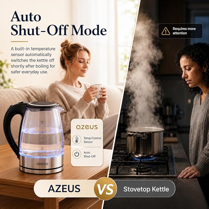 Azeus 1.8L Electric Kettle CX-817 - Fast Boil, Auto Shut-Off, Boil-Dry Protection, 360° Swivel Base - Stainless Steel Water Boiler for Tea, Coffee, and Hot Water