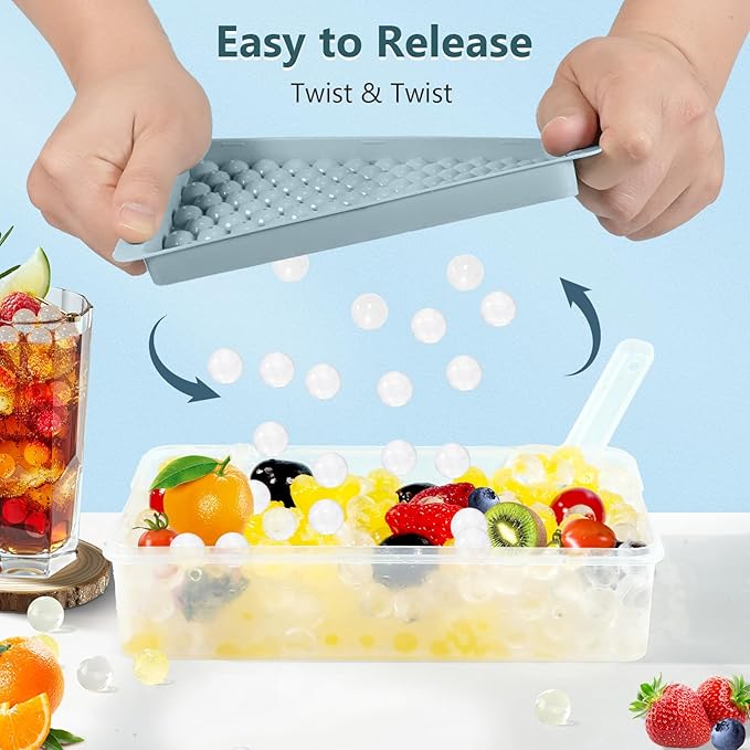 WIBIMEN Mini Ice Cube Trays, Small Tiny Round Pebble Crushed Nugget Ice Trays for Freezer with Lid - Chilling Drinks Coffee Juice(4 Pack/0.55In - Blue)