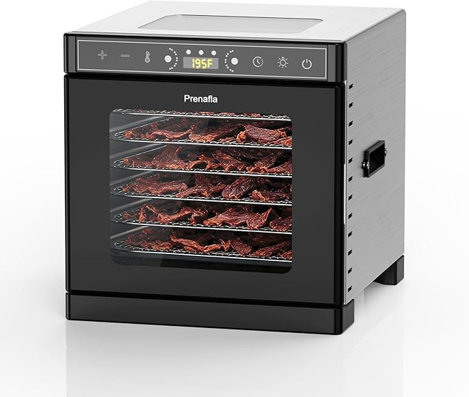Food Dehydrator Machine, 6 Stainless Steel Trays Fruit Dehydrator with Visible Skylight, 195°F Meat Dehydrator for Jerky, Pet Treats, Herbs, Fruit and Yogurt, Silver
