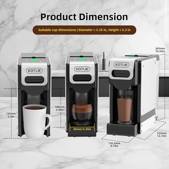 KOTLIE 19 Bar Single Serve Coffee Maker for K*cup, Nes Original,Dol*e Gusto,and Grounds, 34 Oz Reservoir with 7 Water Flow Settings, Ideal for Homes, Offices and RVs (ST-550)