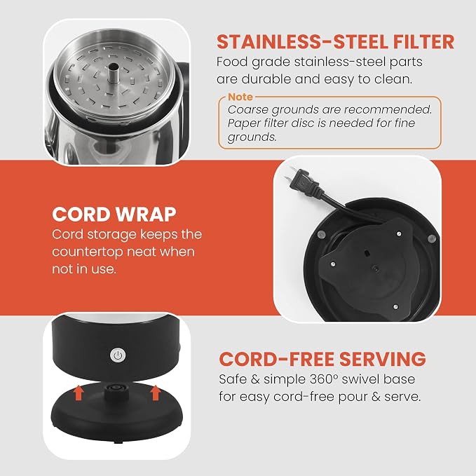 Elite Gourmet EC812 Electric 12-Cup Coffee Percolator with Keep Warm,Clear Brew Progress Knob Cool-Touch Handle Cord-less Serve,Stainless Steel,(Pack of 4)