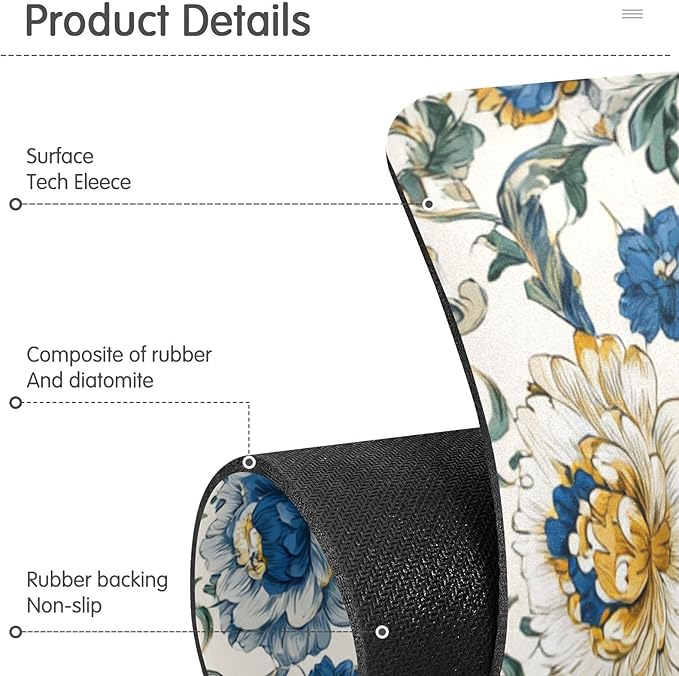 Kitchen Sink Splash Guard 2 PCS 14.7 Inch Sink Faucet Mat Splash Guard for Bathroom Countertop Water Absorbent Foldable Cuttable Soft Washable Royal Floral Blue and Yellow Tile