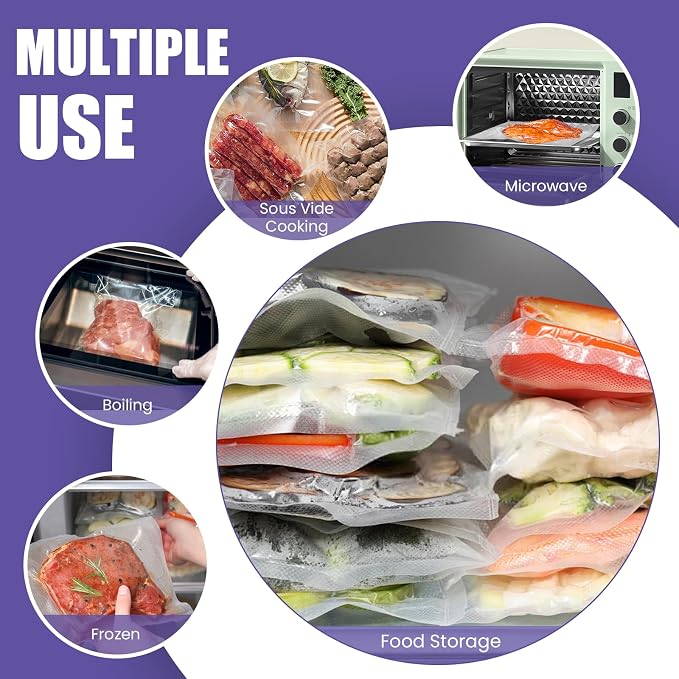 CAREGY Vacuum Sealer Bags 200 Quart 8" x 12" with BPA Free for Food Storage Meal Prep or Sous Vide