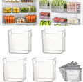 Crystal Clear Freezer Storage Bins - 4 Pack Stackable Freezer Organizer Bins, Clear Plastic Kitchen Cabinet Organizer for Meat, Veggies & Fruit (White, 4pcs-S)