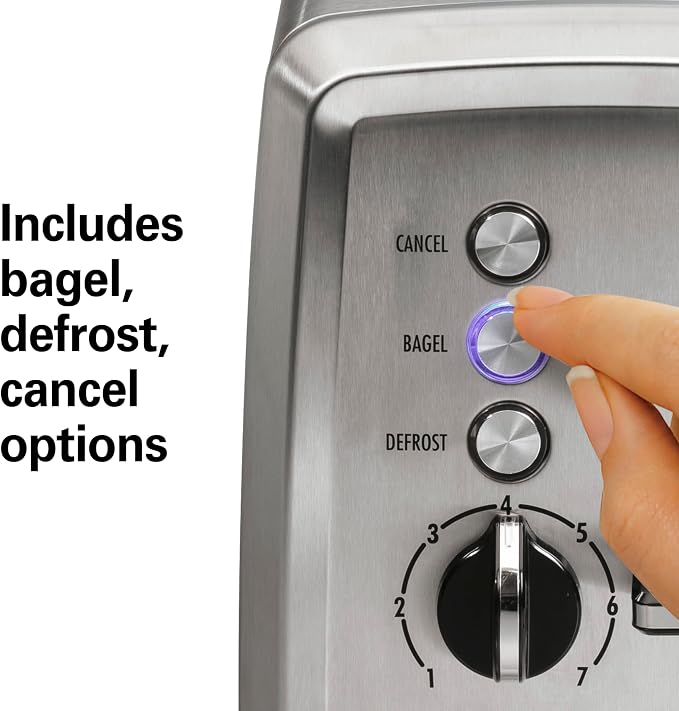 Hamilton Beach 2 Slice Toaster with Extra-Wide Slots, Bagel Setting, Toast Boost, Slide-Out Crumb Tray, Auto-Shutoff & Cancel Button, Defrost Function, Stainless Steel (22794)