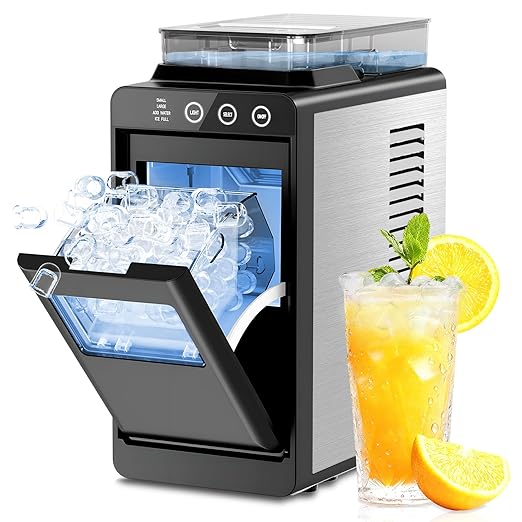 Kismile Countertop Ice Maker, Portable Ice Maker Machine 26lbs/24H, Dual Water Tank Design, Small & Large Bullet Ice, Self-Cleaning, Internal Lighting for Home Kitchen, Office & RV