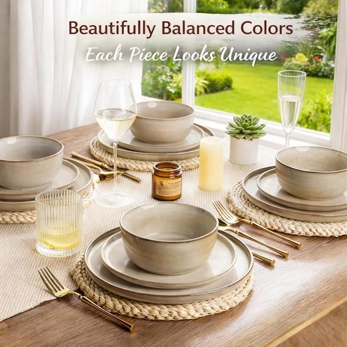 AmorArc Stoneware Dinnerware Sets,Round Reactive Glaze Ceramic Plates and Bowls Set,Highly Scratch Resistant | Dishwasher & Microwave Safe Dishes,Service for 6 (18pc)