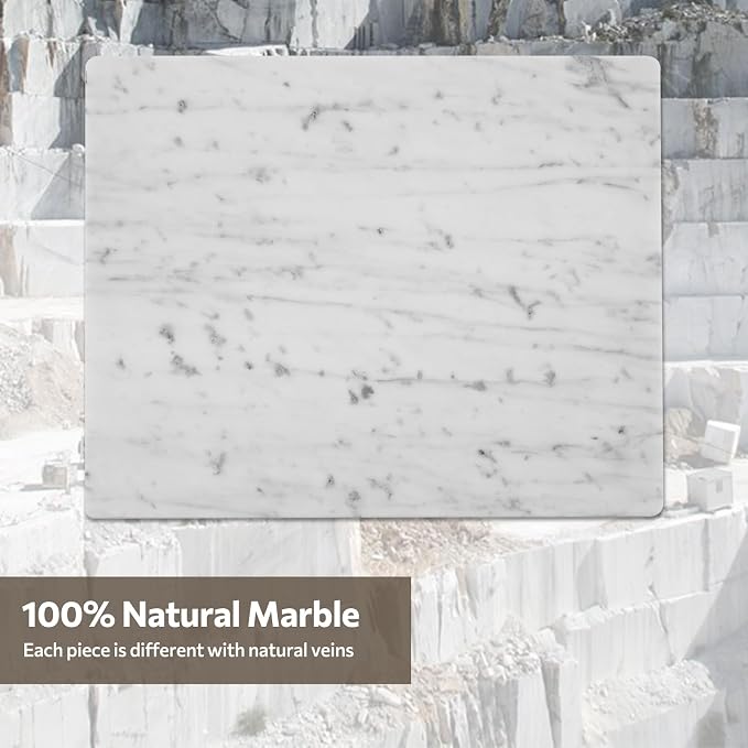 Natural Carrara White Marble Cutting Board for Kitchen, 16 x 20 Inch Marble Slab Pastry Board With Non-Slip Feet for Baking, Cheese, Charcuterie, Chocolate