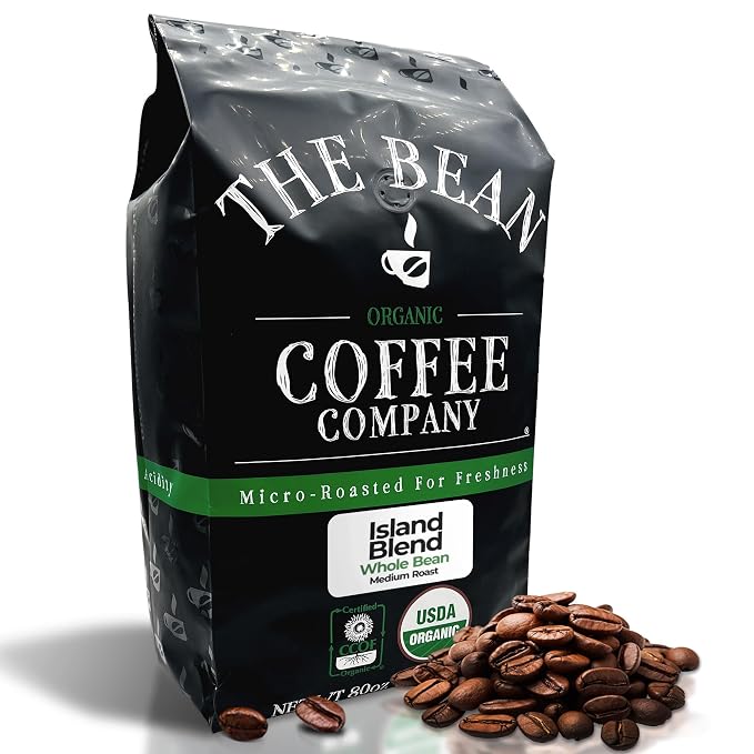 The Bean Organic Coffee Company Island Blend, Medium Roast, Whole Bean Coffee, 5-Pound Bag