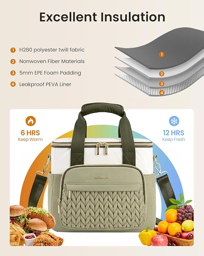 LOVEVOOK Lunch Bag Women, Insulated Wide Opening Adult Lunch Box for Women Work with Cup Holder, Large Lunch Cooler Tote Bag with Utensils Pocket for Office Campus Picnic Beach Mom Nurse Family