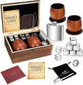 Charred Wooden Bourbon Drinking Glass Wooden Whiskey Glasses Set of 2 17-Piece Complete Whiskey Gift Set Old Fashioned Glass Bourbon Gifts for Men Dad, Husband, Brother (Silver Accents)