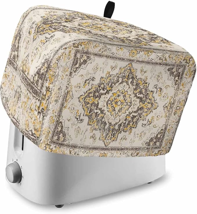 Beige Vintage Boho Toaster Cover 2 Slice, Ethnic Tribal Dustproof Bakeware Oven Protector with Top Hook, Geometric Abstract Waterproof Small Kitchen Appliance Toasters Dust Cover, 11"x6"x8"