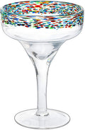 Margarita Glasses – Set of 4 - Luxury Hand Blown Confetti Margaritas, Cocktails, Water, Wine, Dessert, Martini & Champagne Cinco de Mayo, Hand Blown - Mexican Confetti Design Glass, Party, Home & Bar