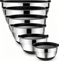 Umite Chef Mixing Bowls with Airtight Lids，6 piece Stainless Steel Metal Nesting Storage Bowls, Non-Slip Bottoms Size 7, 3.5, 2.5, 2.0,1.5, 1QT, Great for Mixing & Serving(Black)