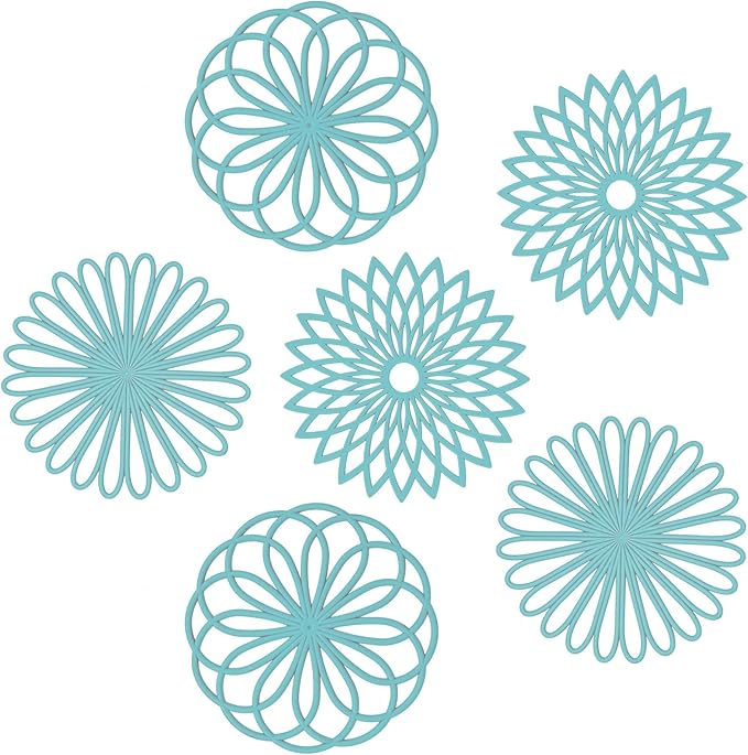 Smithcraft Trivets for Hot Dishes, Pots and Pans, Round Silicone Trivet Mat Hot Pads for Kitchen Decor, Heat Resistant Mat Countertop, Trivets Table &Quartz Countertops Teal Mats Set 6