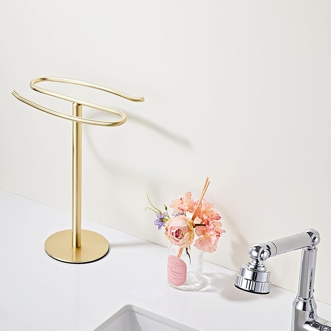 Gold Hand Towel Holder Stand,13 Inch Free-Standing Towel Rack, SUS304 Stainless Steel Towel Bar Rack Stand, Tower Bar for Bathroom Kitchen Vanity Countertop…