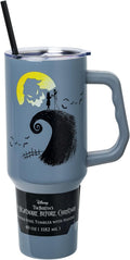 Silver Buffalo Disney Nightmare Before Christmas Featuring Oogie Boogie, Jack Skellington, and Sally Double Walled Stainless Steel Tumbler with Handle and Straw, Fits in Standard Cup Holder, 40 Ounces