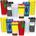 Skylety 12 Pcs Back to School Teachers Gifts Teacher Appreciation Gifts Teacher Deals Bulk Reusable Plastic Coffee Cup with Lid for First Day of School Party Decorations (Elegant)