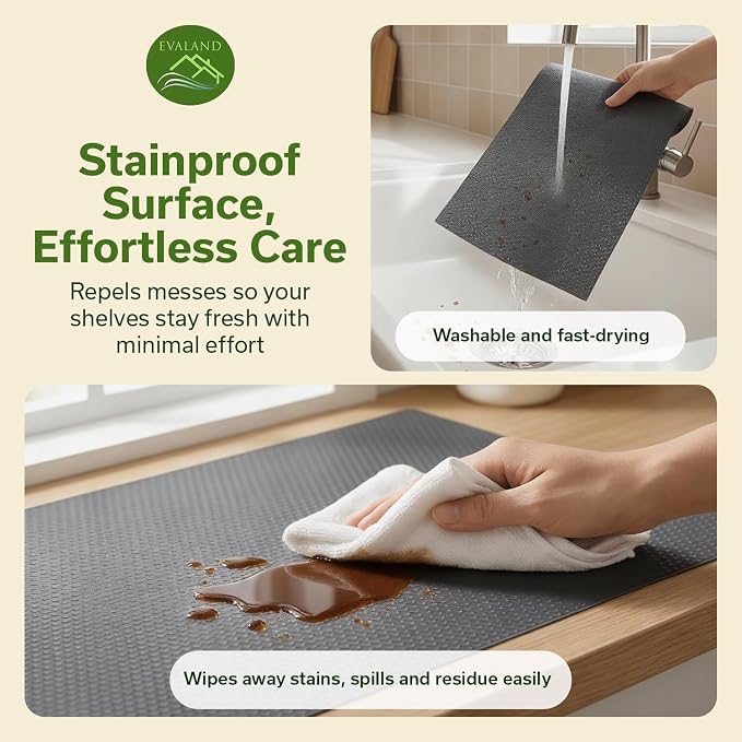 EVALAND Shelf Liners for Kitchen Cabinets Non-Adhesive 12" x 33 FT Grey Drawer Liner Non Slip, Washable Cabinet Liner, Waterproof Shelf Liners for Cabinets, Refrigerator Bathroom Pantry - Thickened