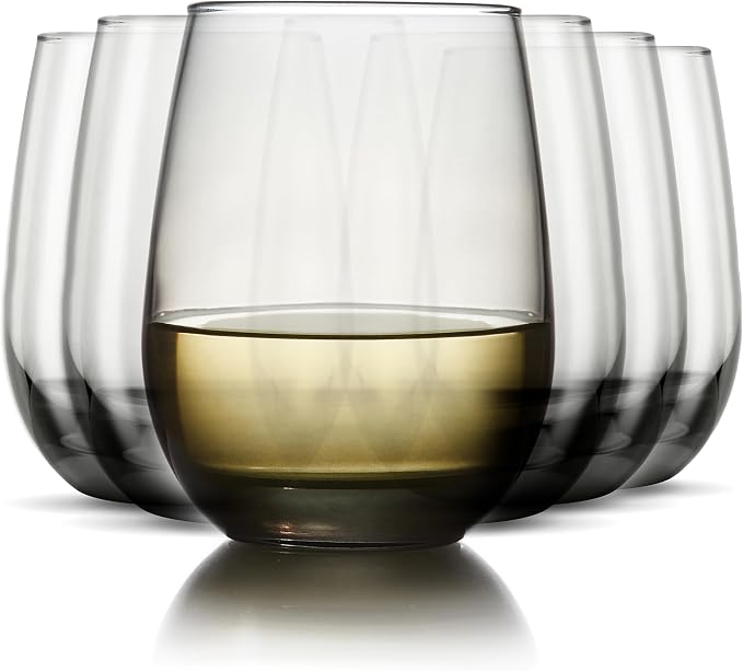 Libbey Classic Smoke All-Purpose Stemless Wine Glass Set, Timeless Wine Glasses Set of 6, 15.25 Oz, Stemless Drinking Glasses Set for Dinners, Weeknights