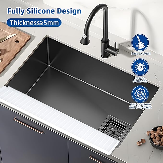 Sink Edge Protectors for Kitchen Single and Double Sink,Kitchen Sinks Splash Guard Can be Cut and Diy,Silicone Edge Protector Sinks With 5° Tilt (WHITE, 24IN)