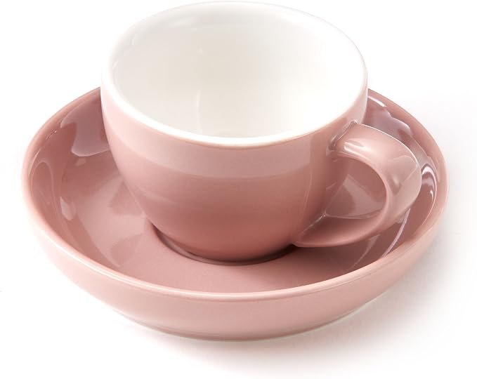 Espresso Cups and Saucers by Easy Living Goods - 3-Ounce Demitasse for Coffee, Set of 4, Assorted Colors (Modern)