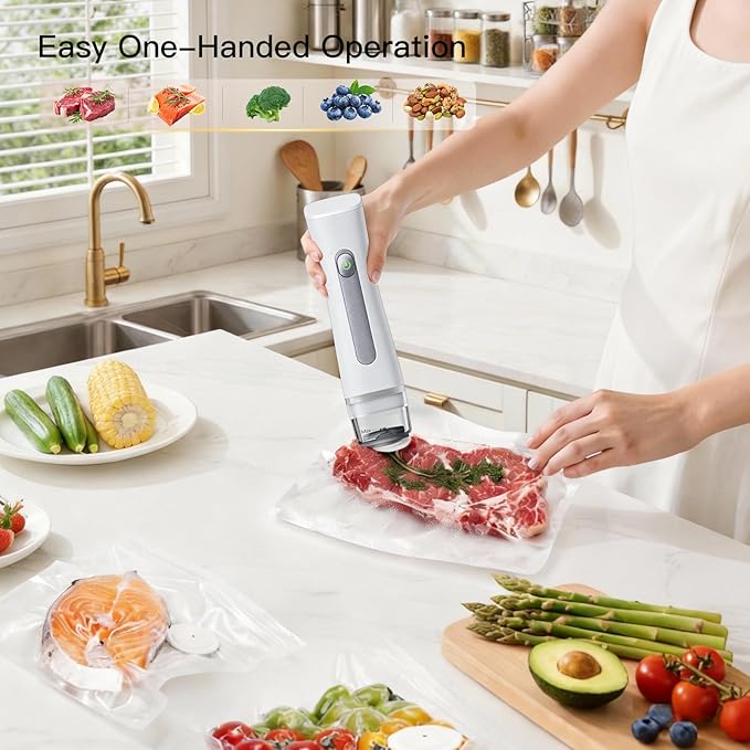 MegaWise Portable Vacuum Sealer for Food Storage, Handheld Vacuum Sealer Machine with 30 Reusable Bags, Compact & Powerful Food Saver for Home and Travel