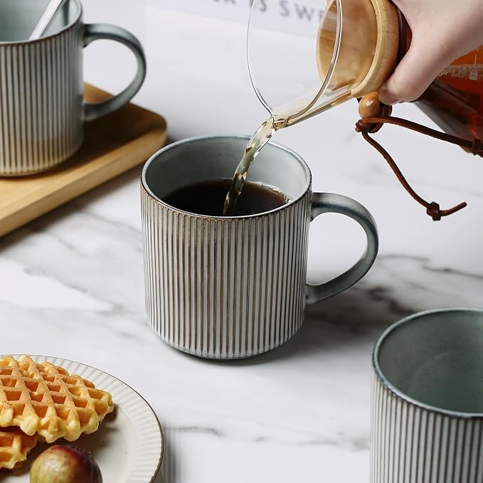 MONITO Coffee Mugs Set of 6, 16 oz Mugs Set, Ceramic Coffee Cups with Large Handles, Suitable for Lattes, Hot tea, Cappuccinos, Mochas and Cocoa, Smoky Blue