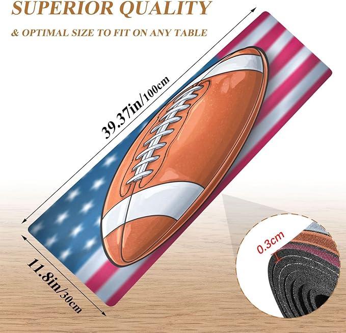 2 in 1 Table Runner Trivet for Hot Pots and Pans Heat Resistant Non Slip Waterproof 39 x 12 Inch Decorative Table Protector for Kitchen Countertop Cartoon Neon-Colored Patriotic Football