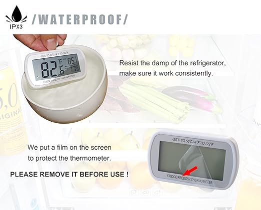 AEVETE 4 Pack Waterproof Digital Refrigerator Thermometer Large LCD, Freezer Room Thermometer with Magnetic Back, No Frills Easy to Read