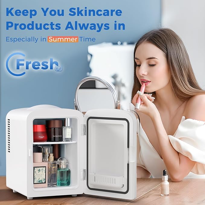 Antarctic Star 4L/6 Can Portable Compact Refrigerator for Bedroom,Car,Office & Dorm,Small Cooler for Food/Drinks/Skin Care,AC/DC,WHITE