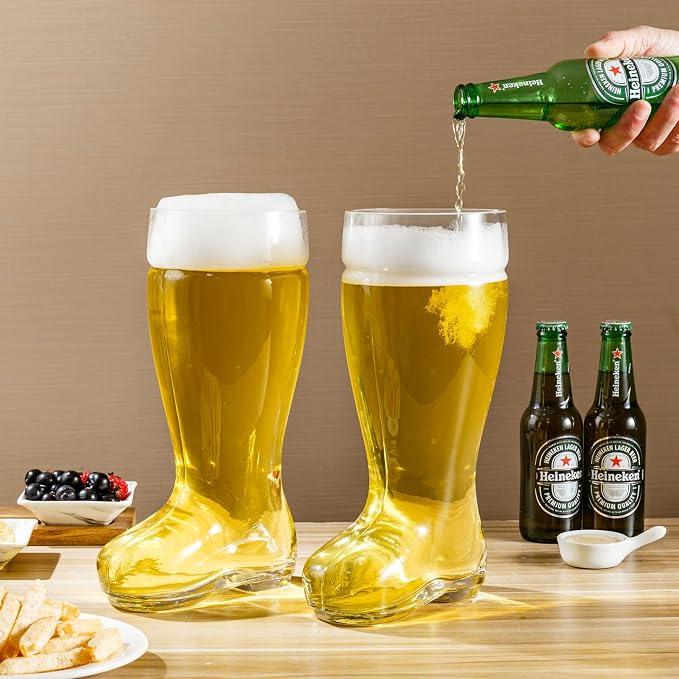 MyGift Das Boot Glasses Set of 2, Beer Glasses Giant 2 Liter, Oversized German Style Stein for Oktoberfest, Themed Parties, & Holiday Décor