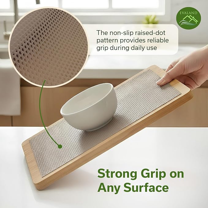 EVALAND Shelf Liners for Kitchen Cabinets Non-Adhesive 12" x 33 FT Beige Drawer Liner Non Slip, Washable Cabinet Liner, Waterproof Shelf Liners for Cabinets, Refrigerator Bathroom Pantry - Thickened
