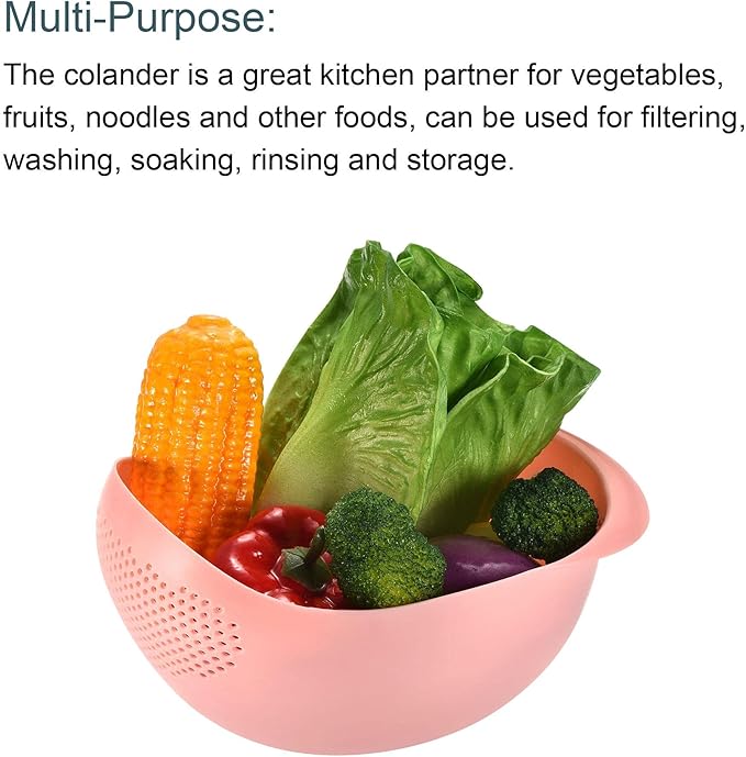 uxcell 3pcs Rice Sieve Plastic Colander Kitchen Drain Basket with Handles Rice Bowl Strainer Basket Home Kitchen Gadget, Wash Rice Basket-Blue/Green/Pink