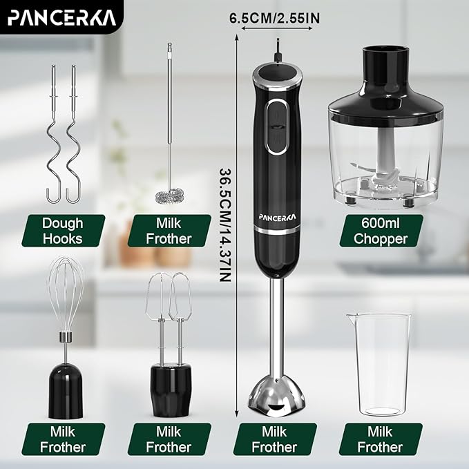 8 In 1 Electric Immersion Blender, Multi-Purpose Hand Blender With Turbo Mode, Detachable Base, 304 Stainless Steel handheld blender With Whisk, Milk Frother Attachments, For Smoothies