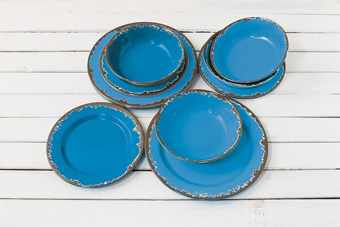 Fox Run Melamine Dinnerware Set, Dark Blue, 12 Piece