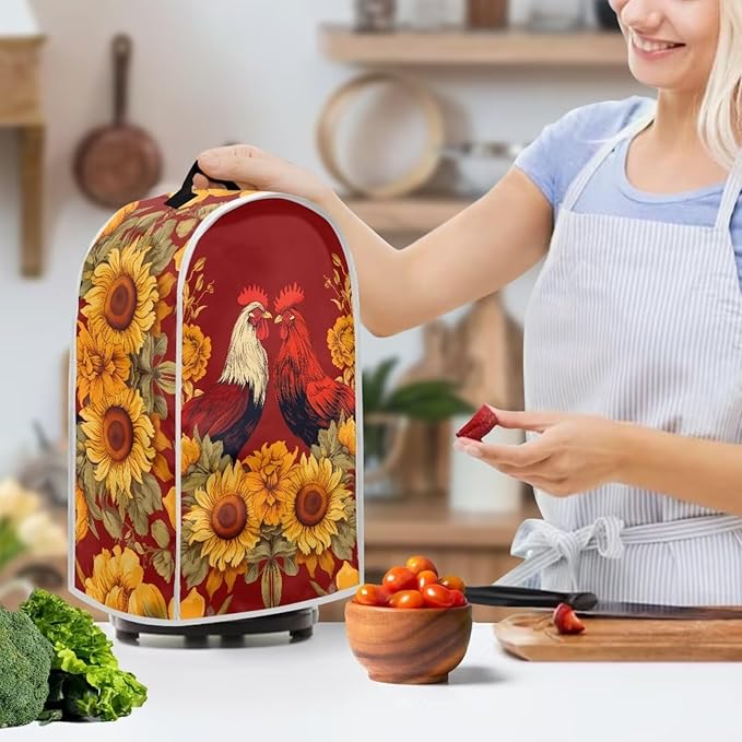 Rooster Blender Dust Cover Bread Maker Toaster Cover Sunflower Kitchen Accessories Small Appliance Cover Dustproof Size S