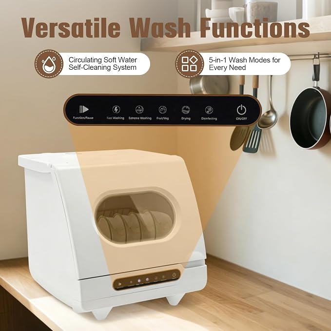 Portable Countertop Dishwasher, 1200W Compact Dishwasher Mini Countertop Dishwashers with 12 High-performance Spouts & Clear Window for Homes Apartments Dormitories