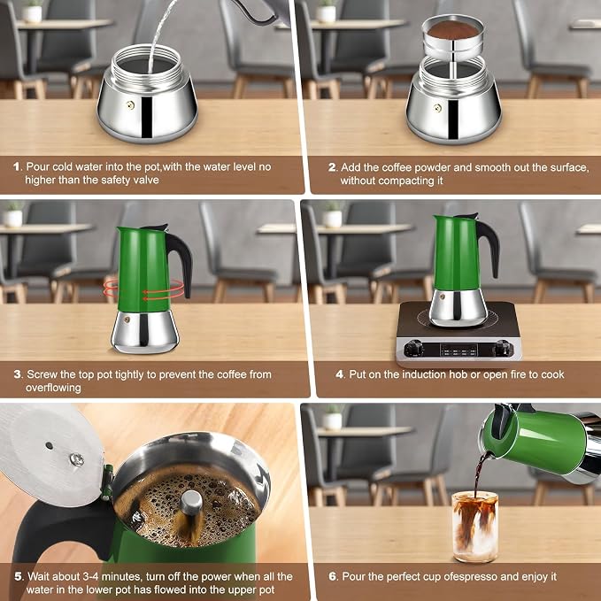 12 Cup Stovetop Espresso Maker Stainless Steel Moka Pot Stove Top Percolator Italian Coffee Makers Capable Mocha Greca Machine Cafe Classic Induction Cookers for Home and Camping 600ml 20oz