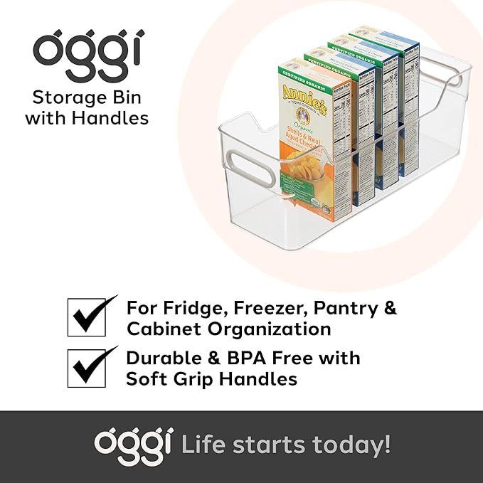 Oggi Cabinet/Drawer High Wall Storage Bin - 14" x 5", Clear/Gray, Ideal for Kitchen Organization, Pantry Storage, Fridge Organizing - Set of 6